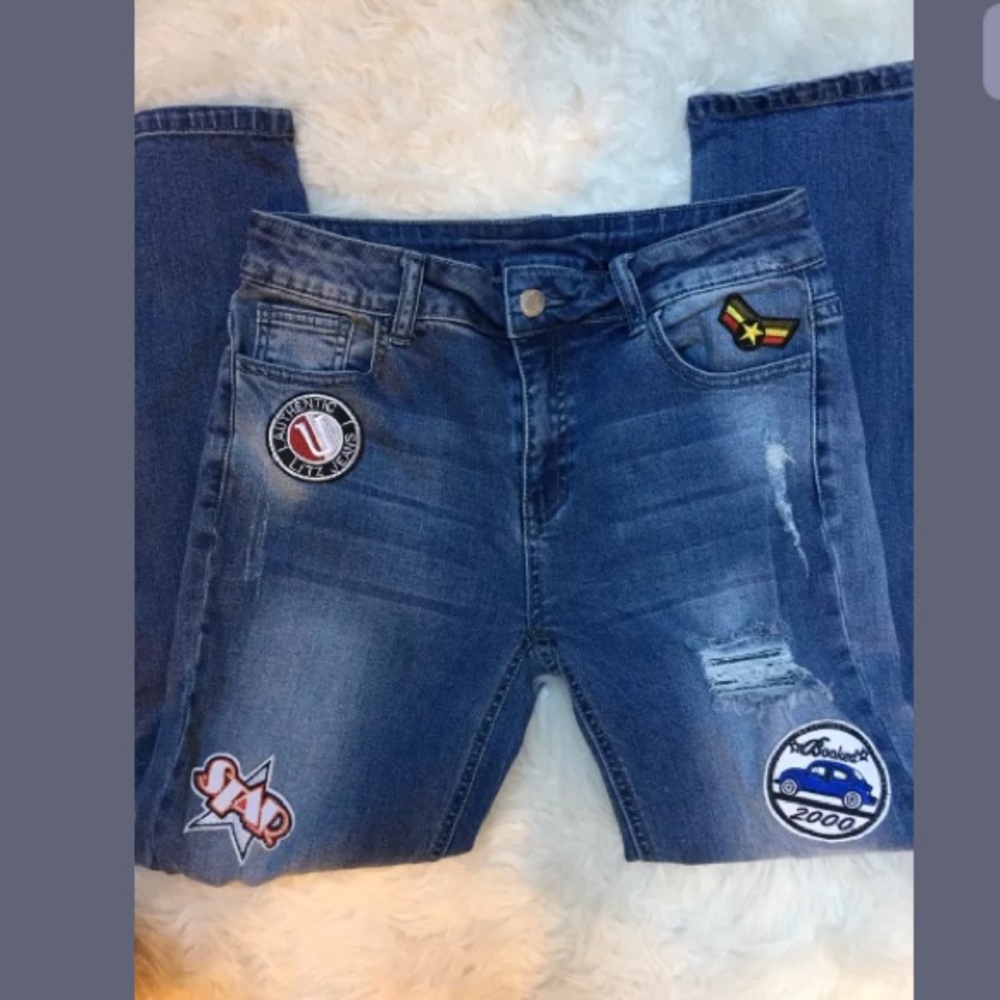 Litz Patch Ripped Patch Straight Leg Jeans 27 - image 8